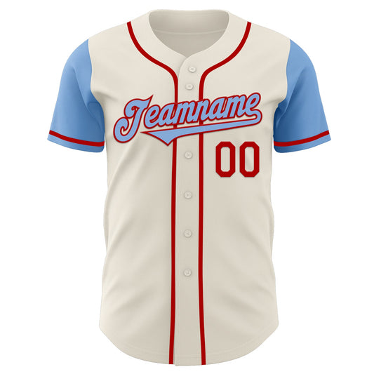 Custom Cream Light Blue-Red Authentic Two Tone Baseball Jersey - Sky-Custom