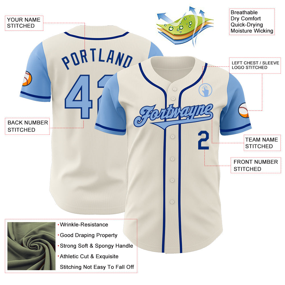 Custom Cream Light Blue-Royal Authentic Two Tone Baseball Jersey - Sky-Custom