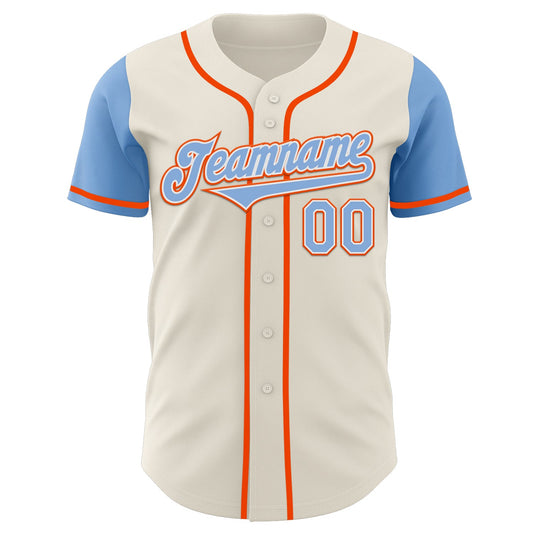 Custom Cream Light Blue White-Orange Authentic Two Tone Baseball Jersey - Sky-Custom