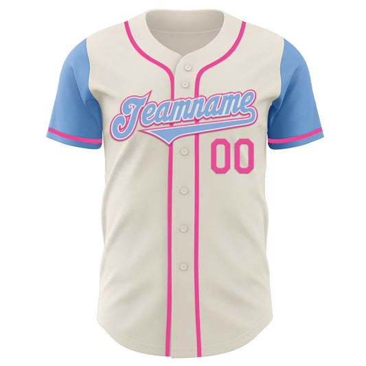 Custom Cream Light Blue White-Pink Authentic Two Tone Baseball Jersey - Sky-Custom
