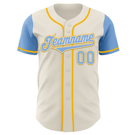 Custom Cream Light Blue White-Gold Authentic Two Tone Baseball Jersey - Sky-Custom