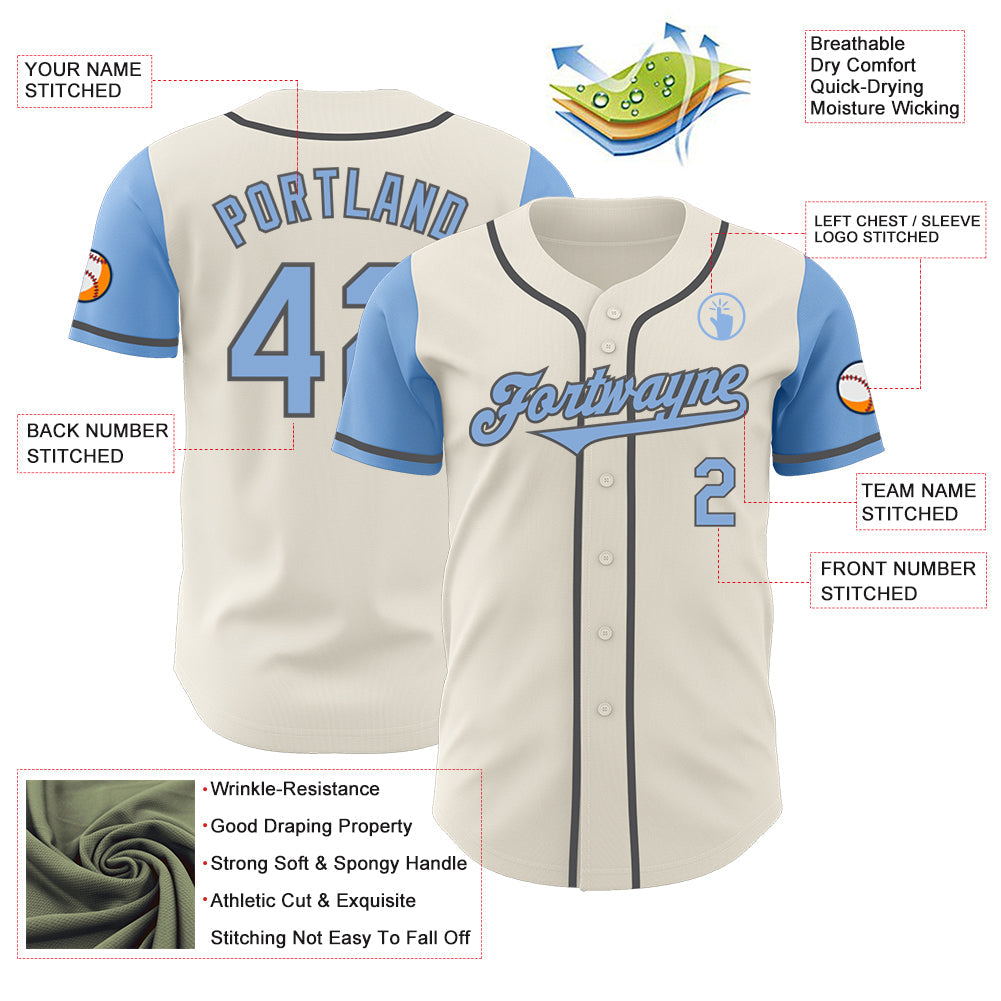Custom Cream Light Blue-Steel Gray Authentic Two Tone Baseball Jersey - Sky-Custom