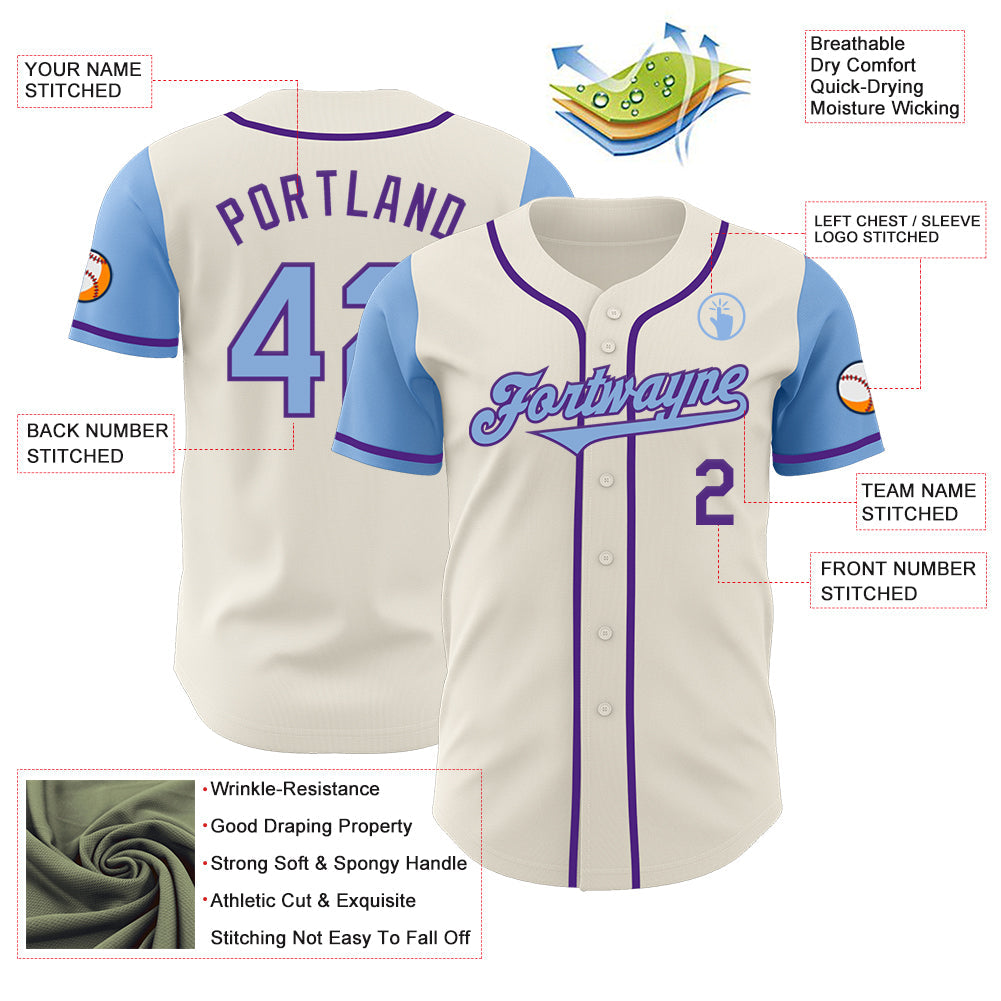 Custom Cream Light Blue-Purple Authentic Two Tone Baseball Jersey - Sky-Custom