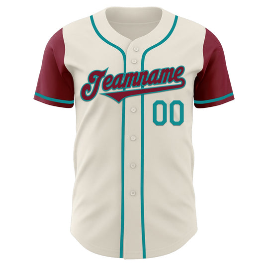 Custom Cream Crimson-Teal Authentic Two Tone Baseball Jersey - Sky-Custom