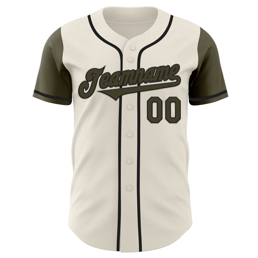 Custom Cream Olive-Black Authentic Two Tone Baseball Jersey - Sky-Custom