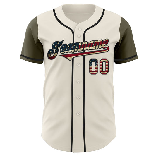 Custom Cream Vintage USA Flag Olive-Black Authentic Two Tone Baseball Jersey - Sky-Custom
