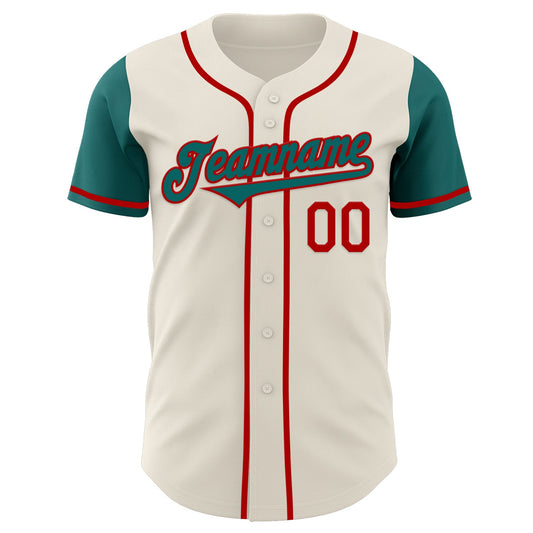 Custom Cream Teal-Red Authentic Two Tone Baseball Jersey - Sky-Custom