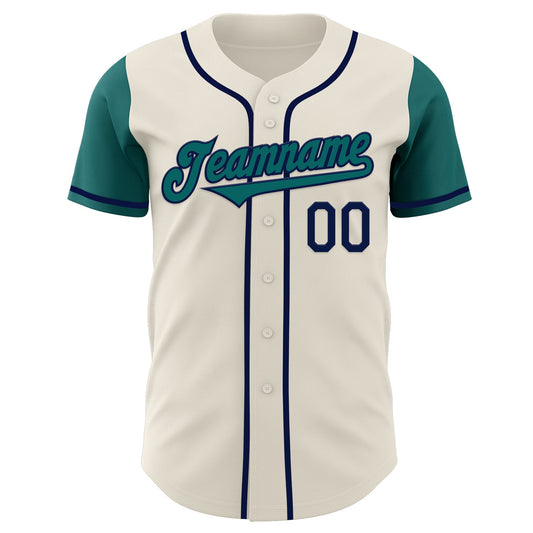Custom Cream Teal-Navy Authentic Two Tone Baseball Jersey - Sky-Custom