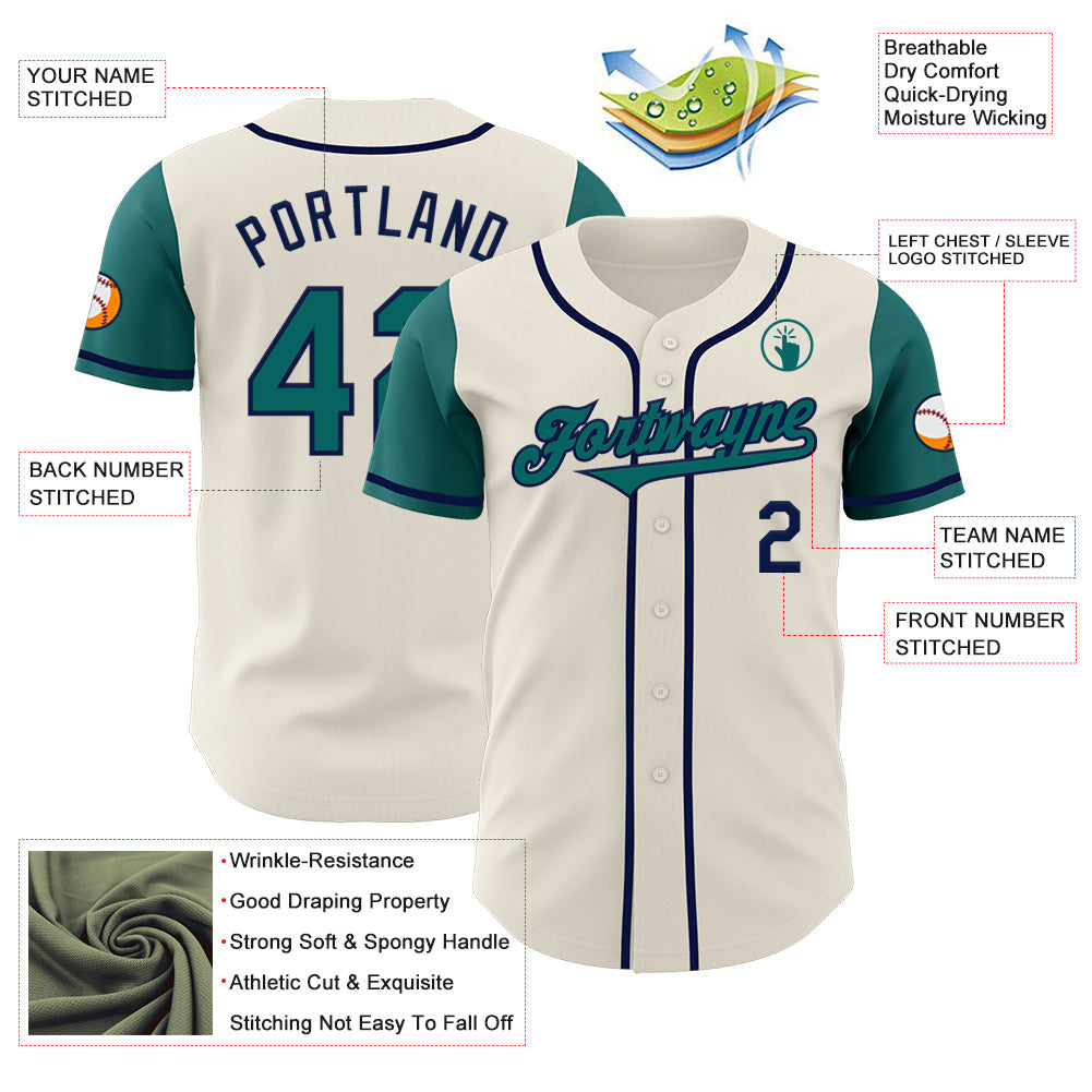 Custom Cream Teal-Navy Authentic Two Tone Baseball Jersey - Sky-Custom