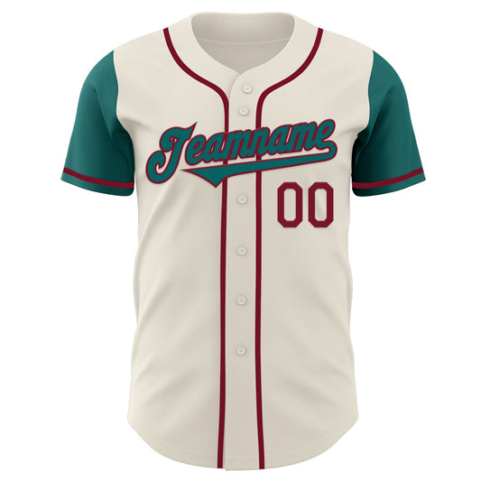 Custom Cream Teal-Crimson Authentic Two Tone Baseball Jersey - Sky-Custom