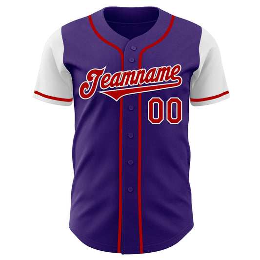 Custom Purple Red-White Authentic Two Tone Baseball Jersey - Sky-Custom
