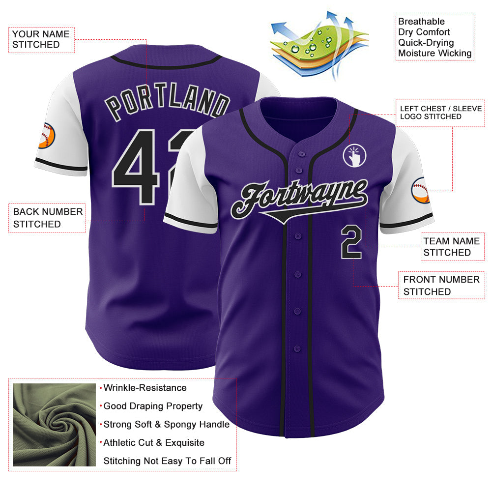 Custom Purple Black-White Authentic Two Tone Baseball Jersey - Sky-Custom