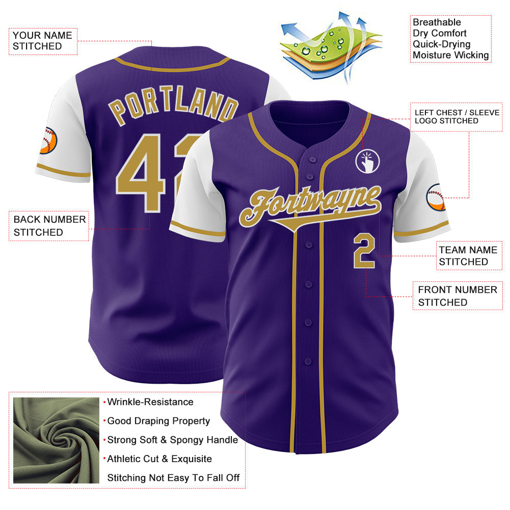 Custom Purple Old Gold-White Authentic Two Tone Baseball Jersey - Sky-Custom