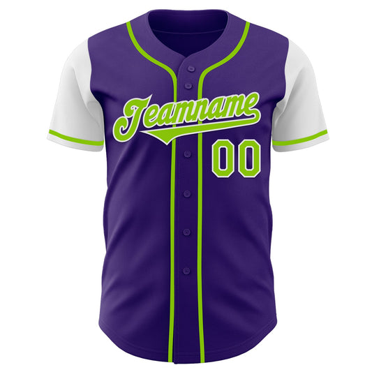 Custom Purple Neon Green-White Authentic Two Tone Baseball Jersey - Sky-Custom