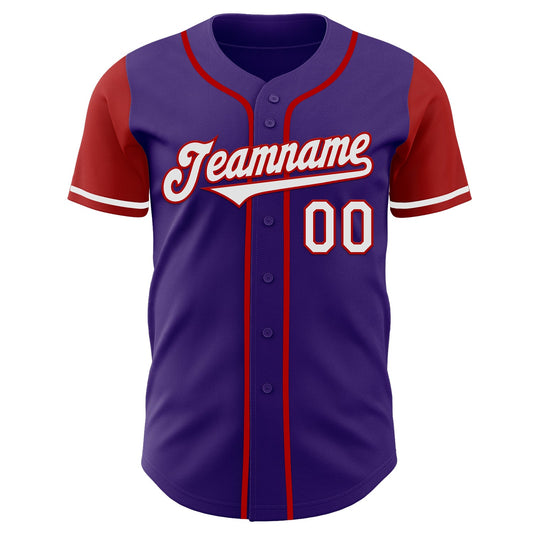 Custom Purple White-Red Authentic Two Tone Baseball Jersey - Sky-Custom