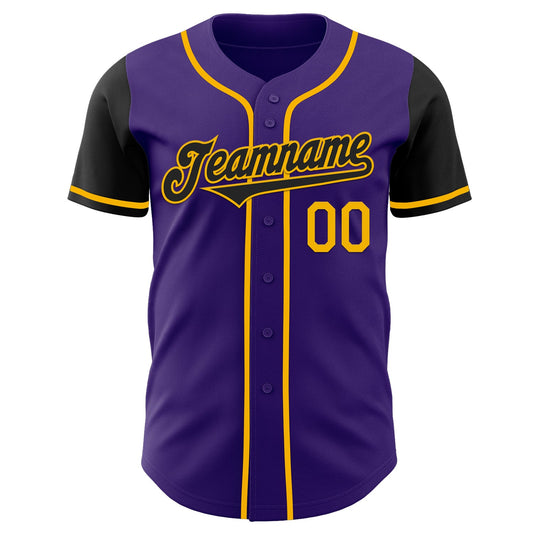 Custom Purple Black-Gold Authentic Two Tone Baseball Jersey - Sky-Custom