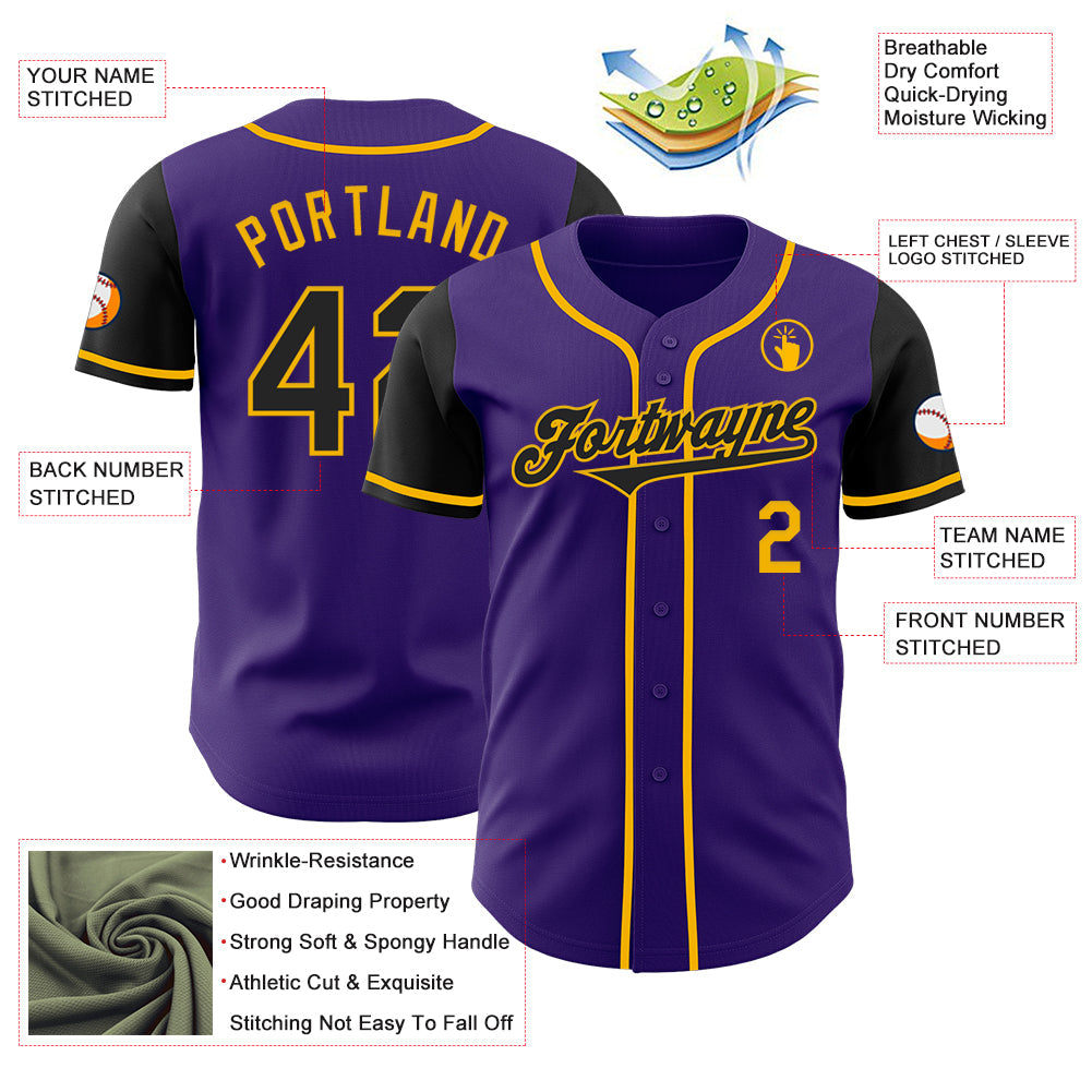 Custom Purple Black-Gold Authentic Two Tone Baseball Jersey - Sky-Custom