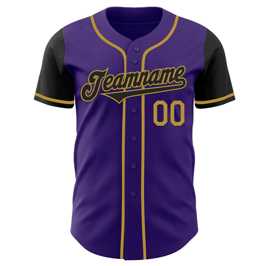 Custom Purple Black-Old Gold Authentic Two Tone Baseball Jersey - Sky-Custom