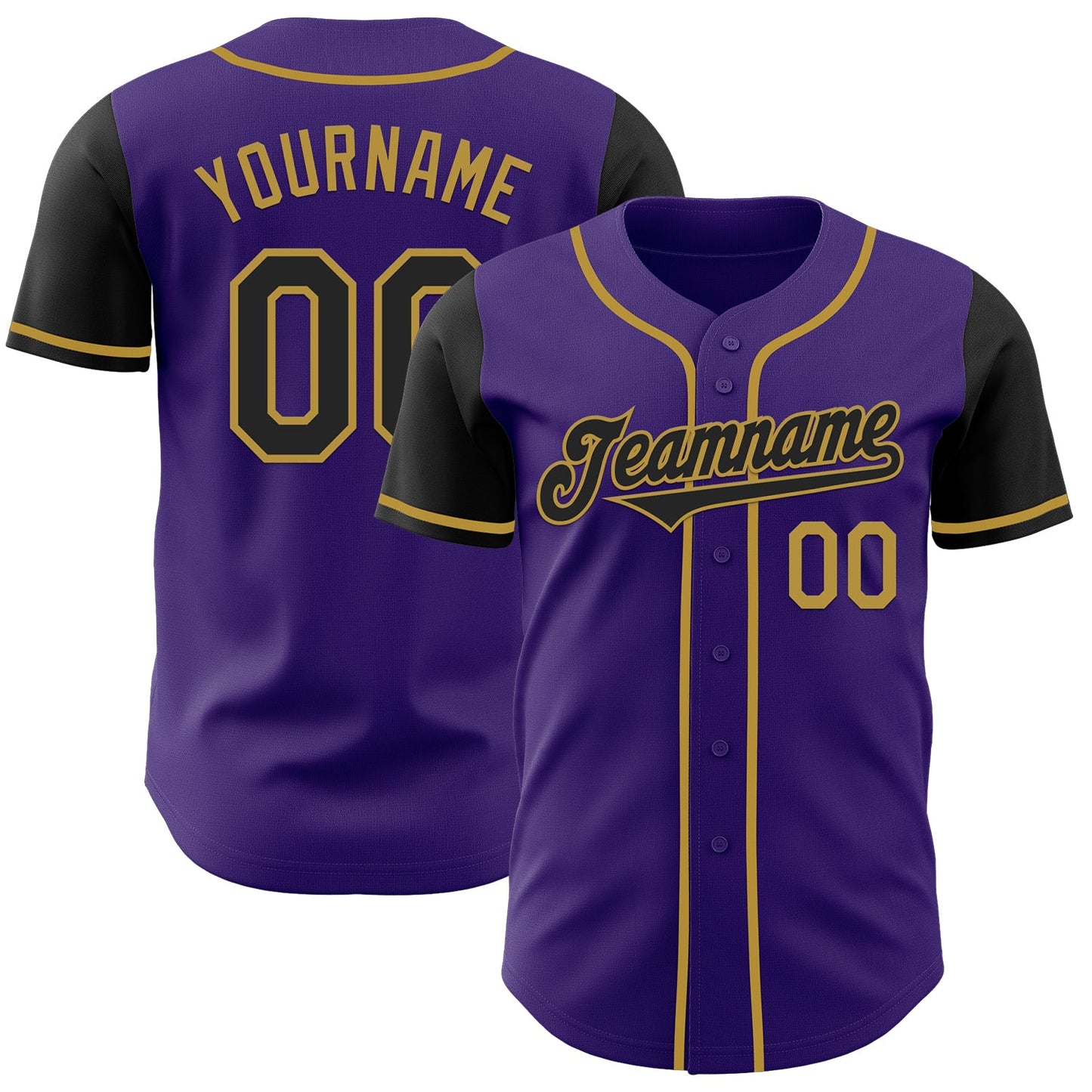 Custom Purple Black-Old Gold Authentic Two Tone Baseball Jersey - Sky-Custom