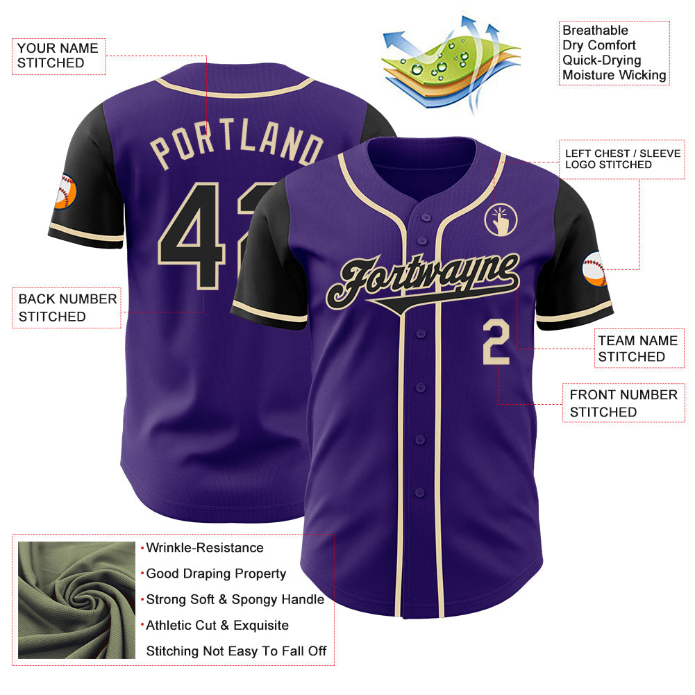 Custom Purple Black-Cream Authentic Two Tone Baseball Jersey - Sky-Custom