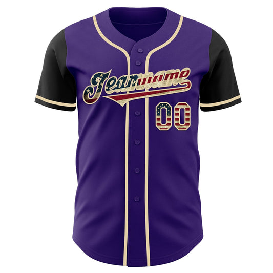 Custom Purple Vintage USA Flag Black-Cream Authentic Two Tone Baseball Jersey - Sky-Custom
