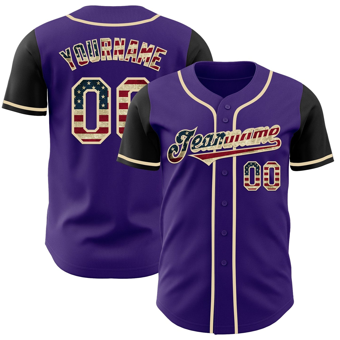Custom Purple Vintage USA Flag Black-Cream Authentic Two Tone Baseball Jersey - Sky-Custom