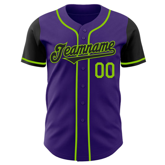 Custom Purple Black-Neon Green Authentic Two Tone Baseball Jersey - Sky-Custom