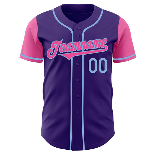 Custom Purple Pink-Light Blue Authentic Two Tone Baseball Jersey - Sky-Custom