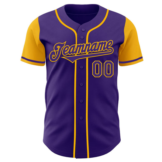 Custom Purple Gold Authentic Two Tone Baseball Jersey - Sky-Custom