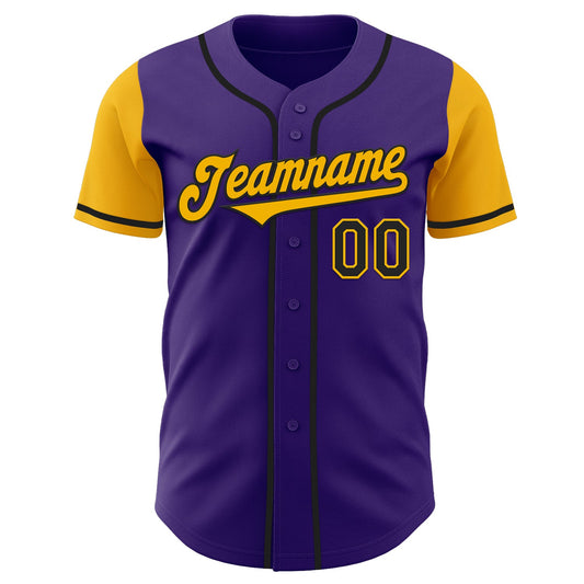 Custom Purple Gold-Black Authentic Two Tone Baseball Jersey - Sky-Custom