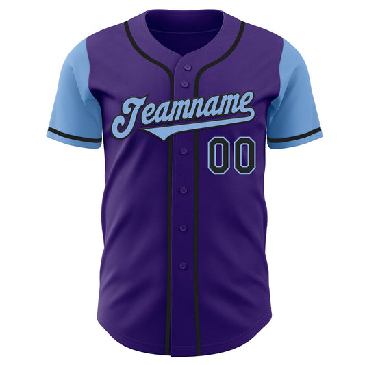 Custom Purple Light Blue-Black Authentic Two Tone Baseball Jersey - Sky-Custom