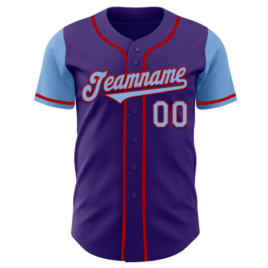 Custom Purple Light Blue-Red Authentic Two Tone Baseball Jersey - Sky-Custom