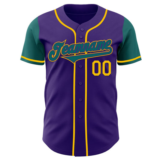 Custom Purple Teal-Yellow Authentic Two Tone Baseball Jersey - Sky-Custom