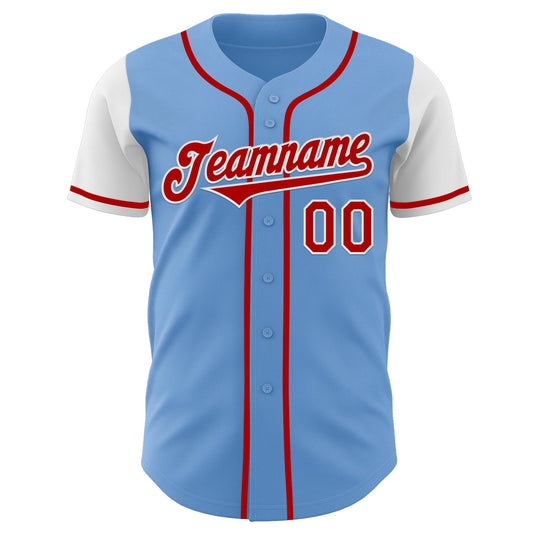Custom Light Blue Red-White Authentic Two Tone Baseball Jersey - Sky-Custom