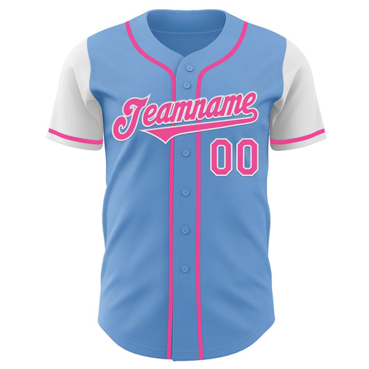 Custom Light Blue Pink-White Authentic Two Tone Baseball Jersey - Sky-Custom