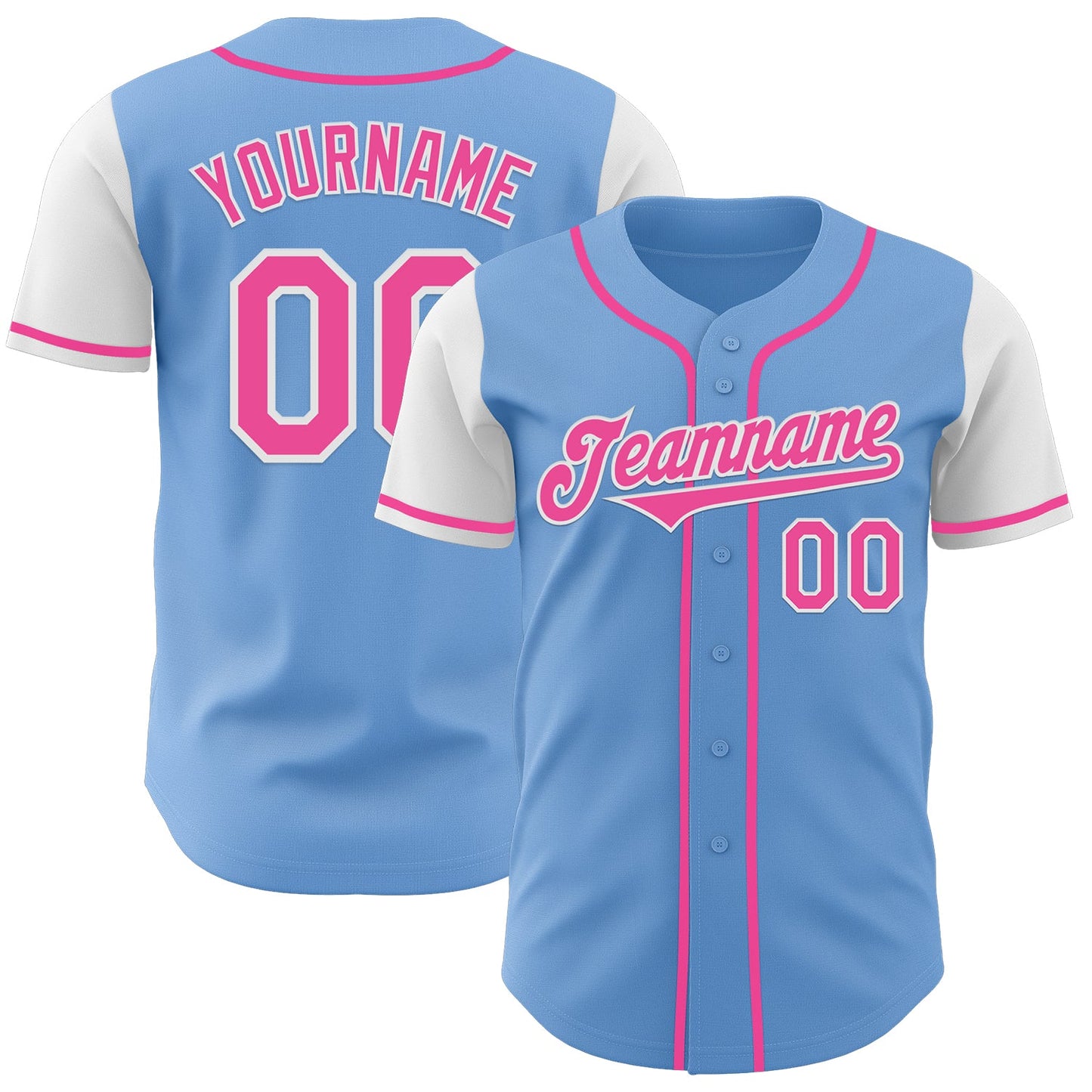 Custom Light Blue Pink-White Authentic Two Tone Baseball Jersey - Sky-Custom