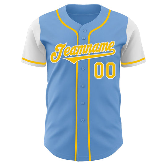 Custom Light Blue Yellow-White Authentic Two Tone Baseball Jersey - Sky-Custom