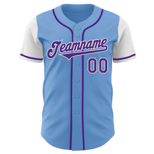 Custom Light Blue Purple-White Authentic Two Tone Baseball Jersey - Sky-Custom