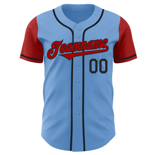 Custom Light Blue Red-Black Authentic Two Tone Baseball Jersey - Sky-Custom