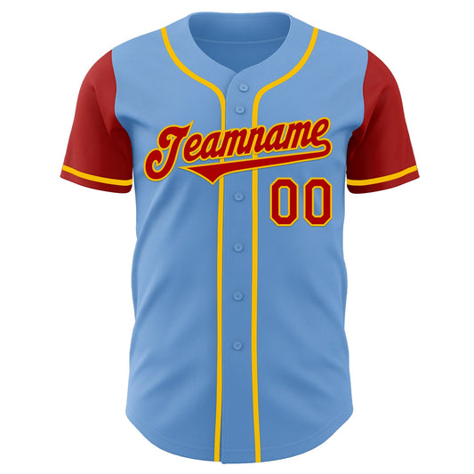 Custom Light Blue Red-Yellow Authentic Two Tone Baseball Jersey - Sky-Custom