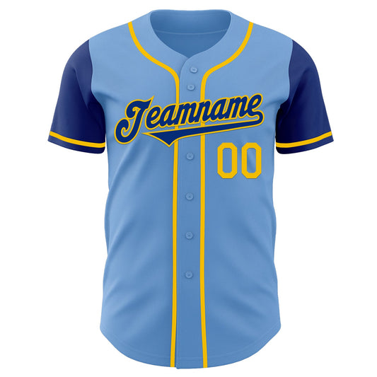 Custom Light Blue Royal-Yellow Authentic Two Tone Baseball Jersey - Sky-Custom