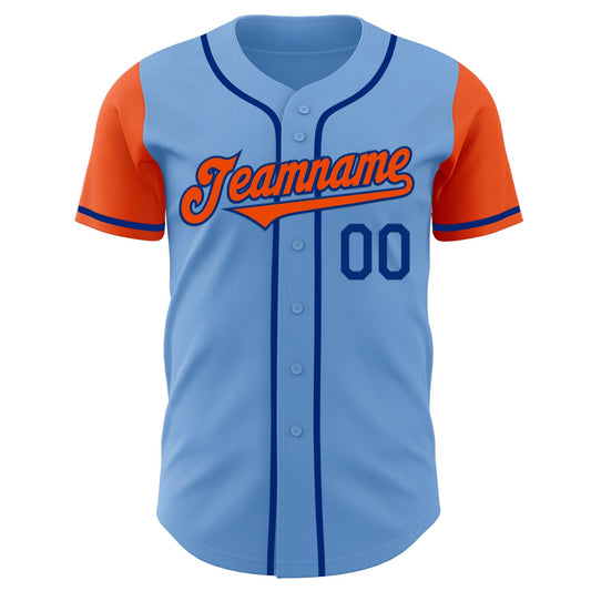 Custom Light Blue Orange-Royal Authentic Two Tone Baseball Jersey - Sky-Custom