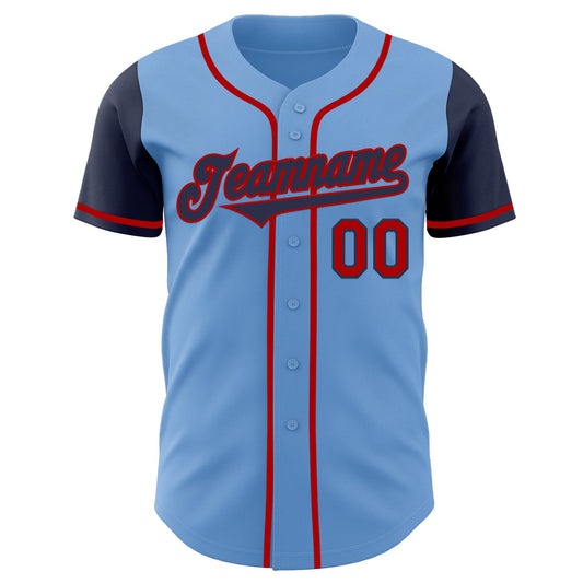 Custom Light Blue Navy-Red Authentic Two Tone Baseball Jersey - Sky-Custom