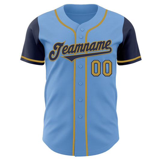 Custom Light Blue Navy-Old Gold Authentic Two Tone Baseball Jersey - Sky-Custom