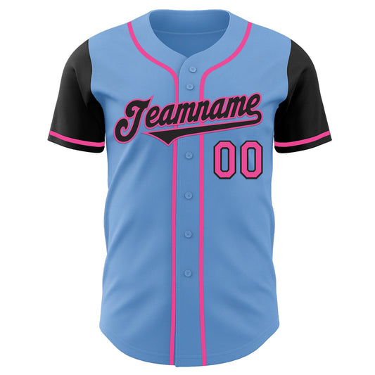 Custom Light Blue Black-Pink Authentic Two Tone Baseball Jersey - Sky-Custom