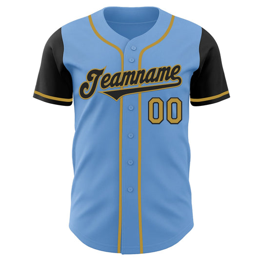 Custom Light Blue Black-Old Gold Authentic Two Tone Baseball Jersey - Sky-Custom