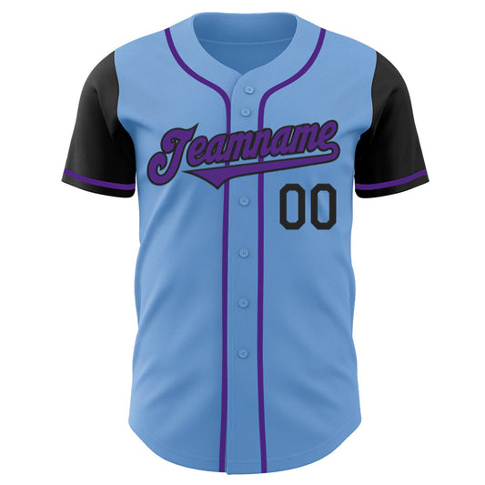Custom Light Blue Purple-Black Authentic Two Tone Baseball Jersey - Sky-Custom