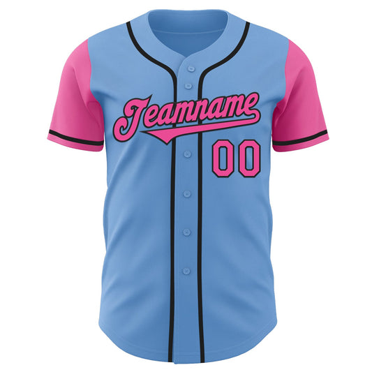 Custom Light Blue Pink-Black Authentic Two Tone Baseball Jersey - Sky-Custom