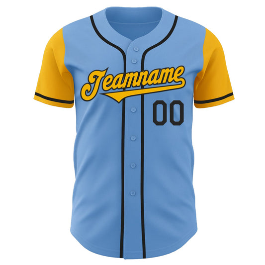 Custom Light Blue Gold-Black Authentic Two Tone Baseball Jersey - Sky-Custom