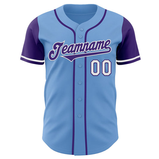 Custom Light Blue Purple-White Authentic Two Tone Baseball Jersey - Sky-Custom